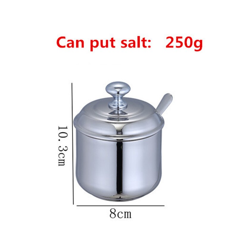304 Stainless Steel Seasoning Box With Spoon Seasoning box Cans Salt Pepper Box Tank spice jar sugar bowl with spoon: 10.3xH8cm