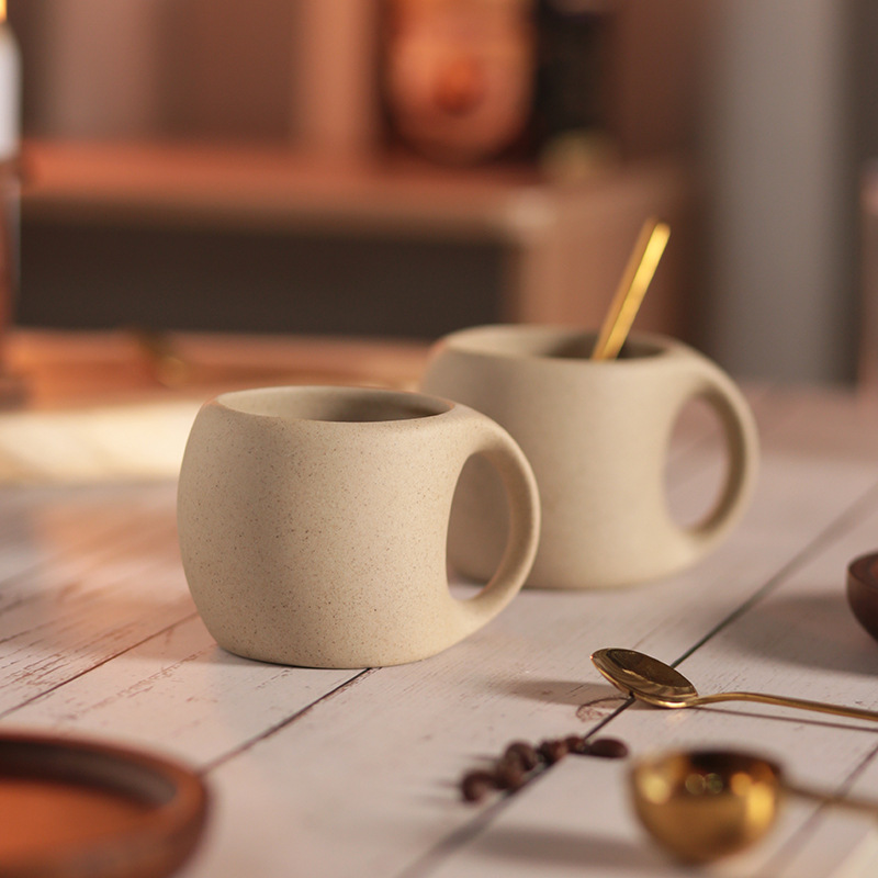 Retro kaffekop og tallerkensæt, høj lille lattekop til hjemmebrug med groft porcelæn og udsøgt