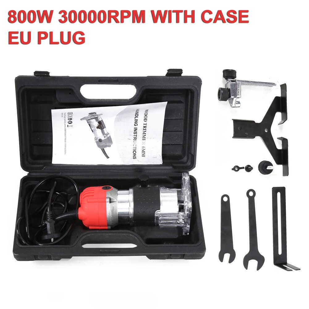 800w 30000 rpm träbearbetning elektrisk trimmer träfräsning gravering slitsning trimmaskin handsnidera träfräs: Eu-kontakt med fodral