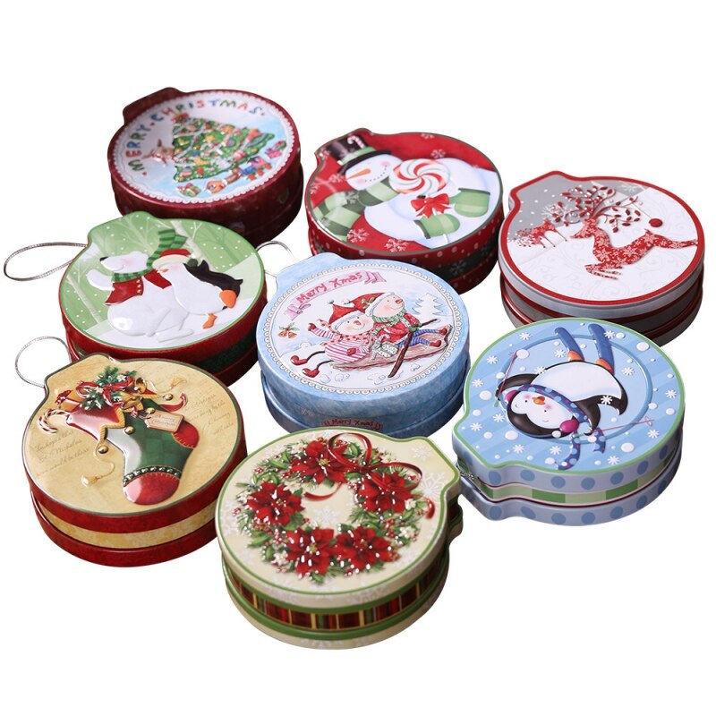 Embossing Blik Lege Blikken Met Opknoping Touw Candy Cookie Opslag Container Decoratieve Doos