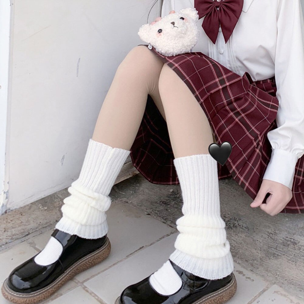 Japansk lolita sød pige benvarmere uldkugle strikket fodbeklædning kvinder efterår vinter varmere sokker bunke dyb sokker: Hvid