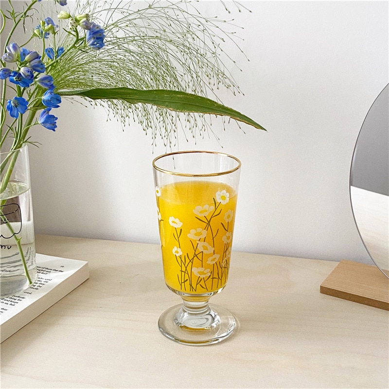 260ml tulpanglas bägare guldkant daisy glas kopp mjölk öl champagne juice kopp härlig för tjejer