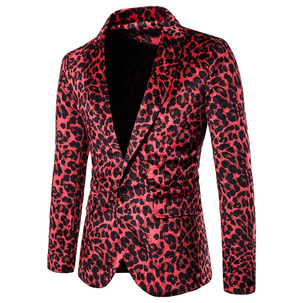 Charm Leopard Blazer Man Formele Bruiloft Pak Mannen Casual Slim Fit Formeel Pak Blazer Mode Enkele Knop Past Slim Fit 9M3: Rood / S