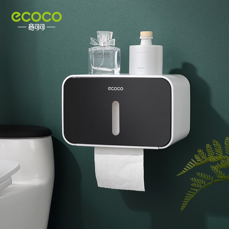 ecoco Waterproof Toilet Roll Holder,Toilet Paper Box,Bathroom Storage,Wall Mounted Tissue Box, Paper Roll Holder for Hotel Home: black