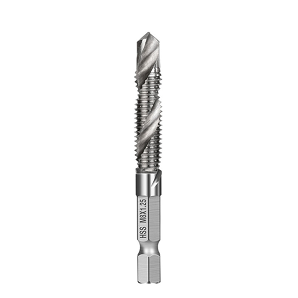 1pc Thread M3 M4 M5 M6 M8 M10 Screw Tap Drill Bits Hss Taps Countersink Deburr Metric High Speed Steel 1/4 IN Quick Change Hex: Silver M8x1.25