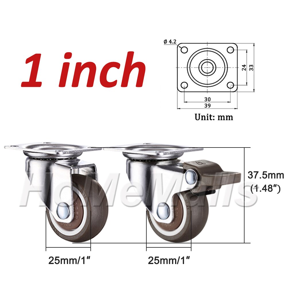 2pcs Swivel Caster Rubber 360 Degree Wheels Silent Top Plate Universal Caster For Shopping Cart Trolley Workbench Smooth Durable