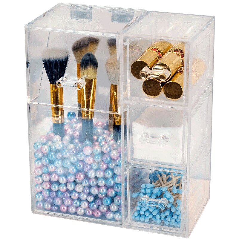 Klar plast makeup børste opbevaringsboks med låg smykker øreringe arrangør akryl makeup arrangør kosmetisk værktøjsholder kasse