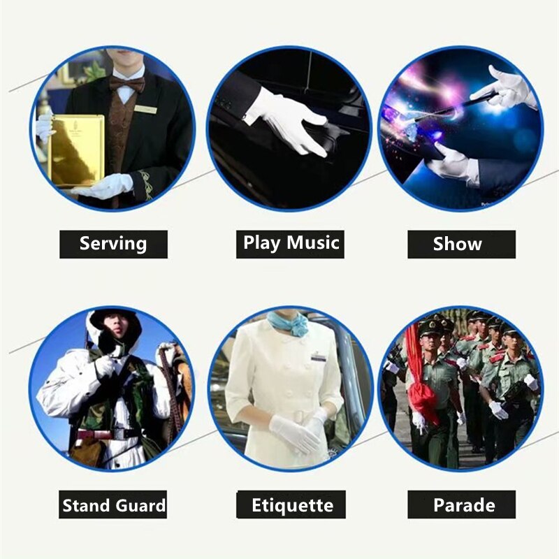 Gants noirs en coton pour hommes et femmes, 2 paires, uniformes à doigt complet, mitaines de Costume, gants à main extensibles pour smoking, conduite, service, travail