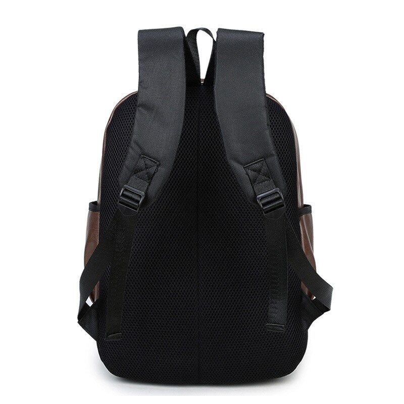 Casual PU Leather Men Backpack Waterproof Solid School Bags Leather Travel Laptop Backpack Men