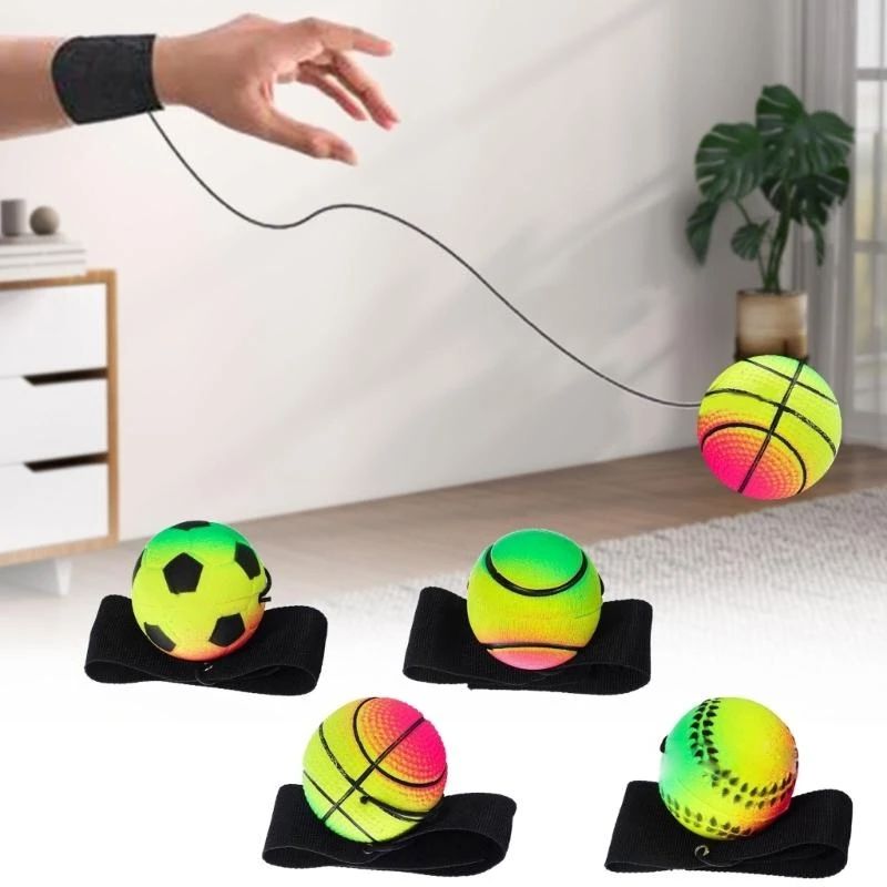 Rainbow Elastic Hand Sports Ball Multi Color Elastic Ball Portable Fitness Ball for Gym Exercise and Stress Management