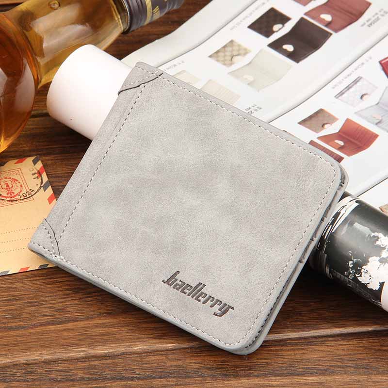 Cartera Retro plegable de cuero para hombre, billetera pequeña para tarjetas de identificación y negocios: H Gray 1