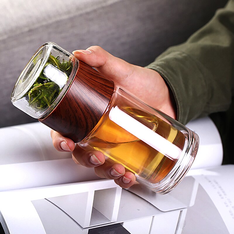 Thee waterfles reis drinkgerei dubbelwandige glazen thee-infuser beker roestvrijstalen filters theefilter bloemen theekopje