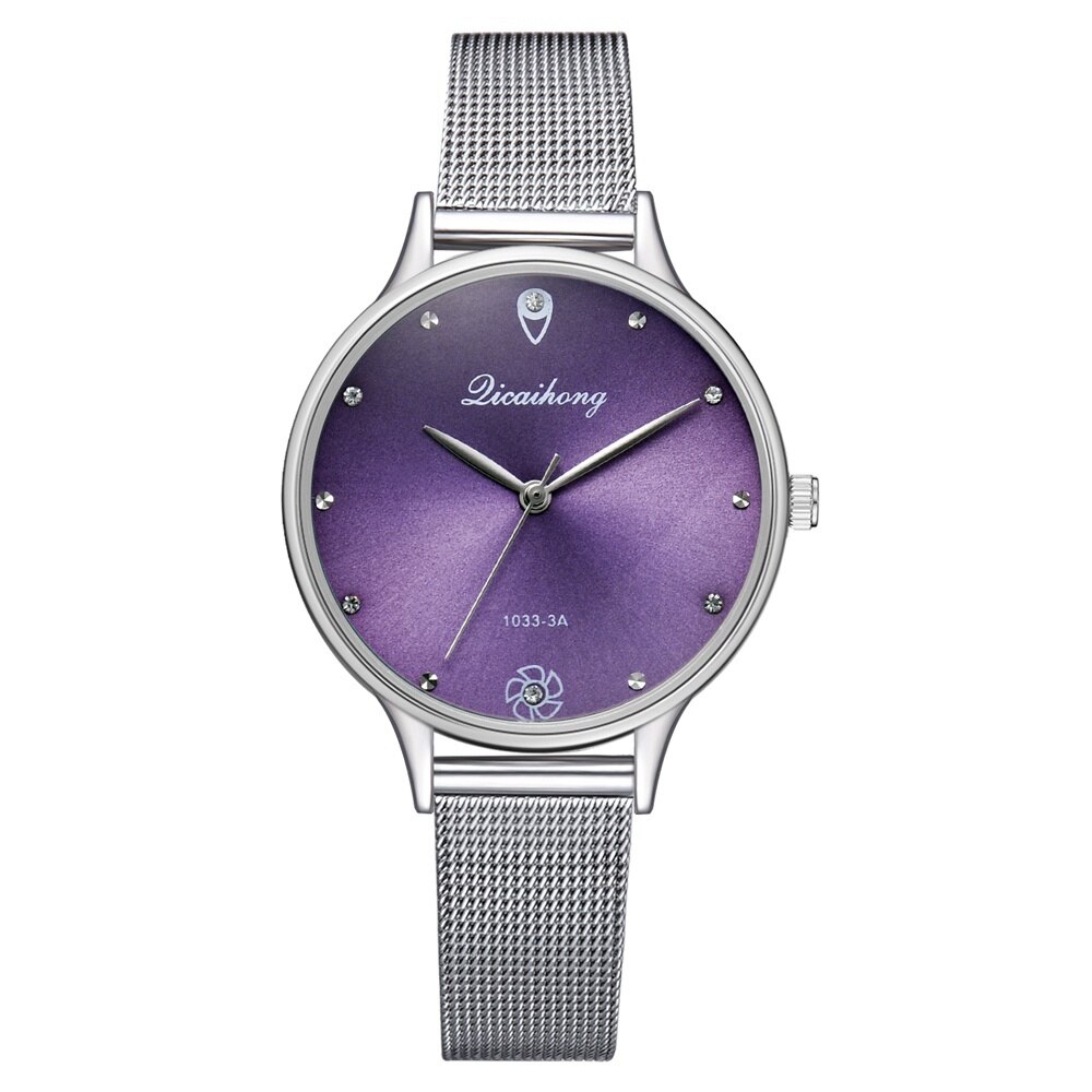 Women Green Dial Bracelet Quartz Clock Metal Silver Belt Dress Watches For Ladies Women: Purple