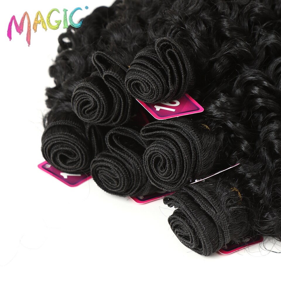 Magic Synthetic Afro Kinky Curly Hair Weave Hair 16-20 inch 7Pieces/lot Bundles With Closure African lace For Women hair Extens