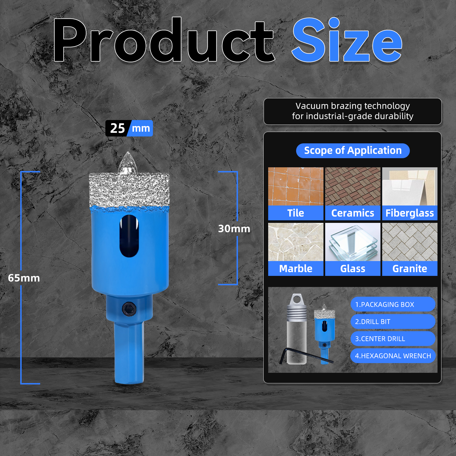 Juego de brocas de diamante de 18-68MM, sierra perforadora para azulejos de cerámica con taladro de posición para vidrio, mármol, granito, piedra, porcelana, 1 Uds.: Plata