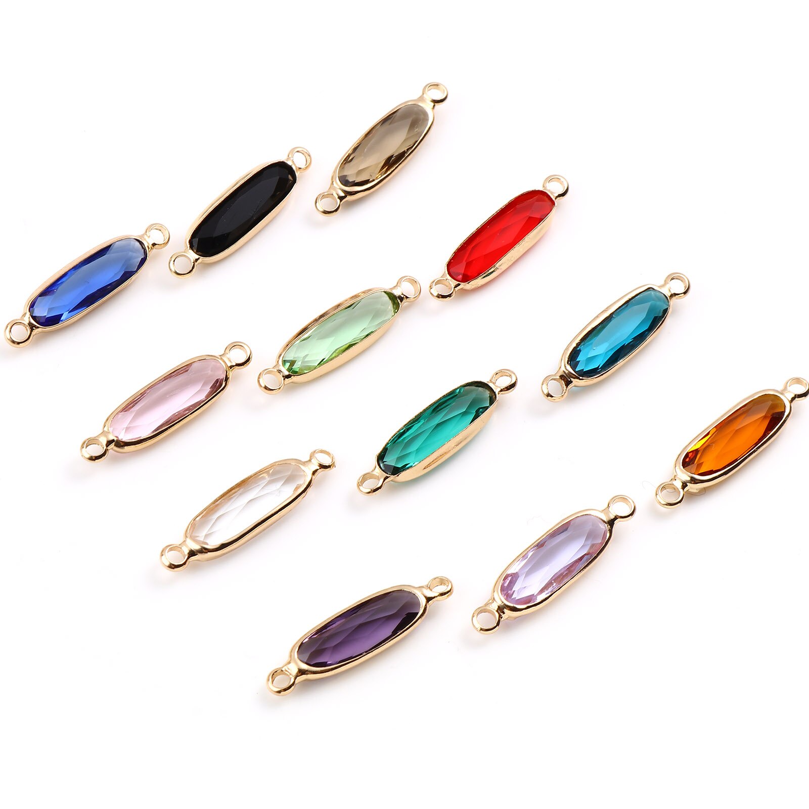 Szkło wielokolorowe złącza owalne złoty kolor miedzi Charms DIY dokonywanie naszyjnik bransoletki kobiety ocena biżuteria, 22mm x 6mm,5 sztuk