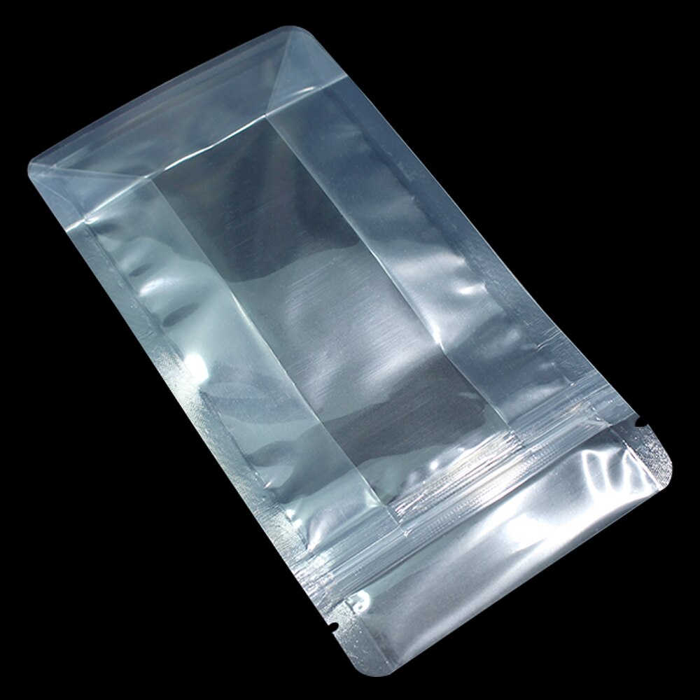 50 stks/partij Clear Zipper Kruiden Snack Opslag Platte Bodem Doypack Hersluitbare Poly Plastic Verpakking Zakken Stand Up Zip Lock Zakjes