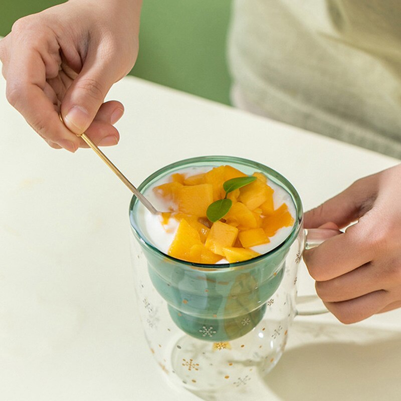 Taza de cristal para té y café de doble pared, resistente al calor, Navidad, 300ml, de Navidad, artículos para el hogar de vacaciones