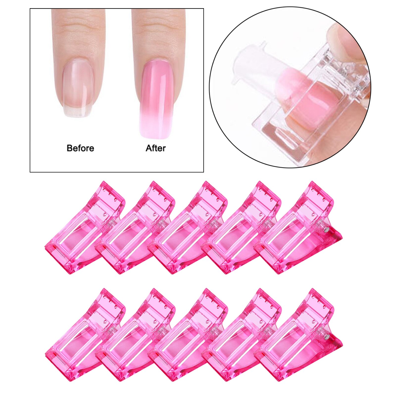 10 stücke Nagel Clips Kunststoff Nagel Kunst Kunst Nagel Feste Zubehör Verlängerung Multi-funktions Nagel Clips Clips: Rosa