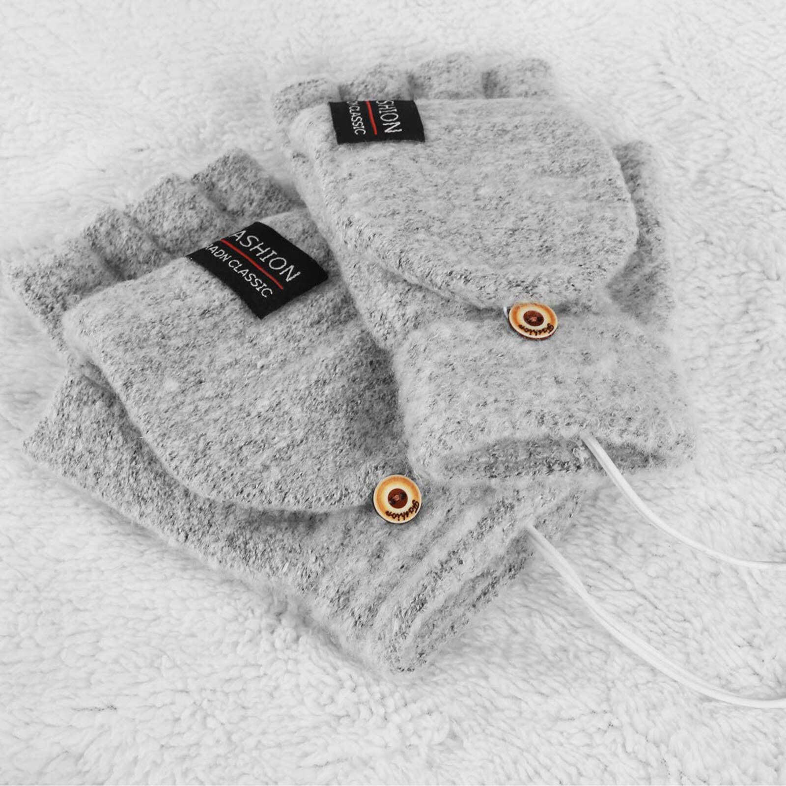Guantes de invierno para ordenador portátil para hombre y mujer, guantes calefactables con USB, de punto cálido, para invierno