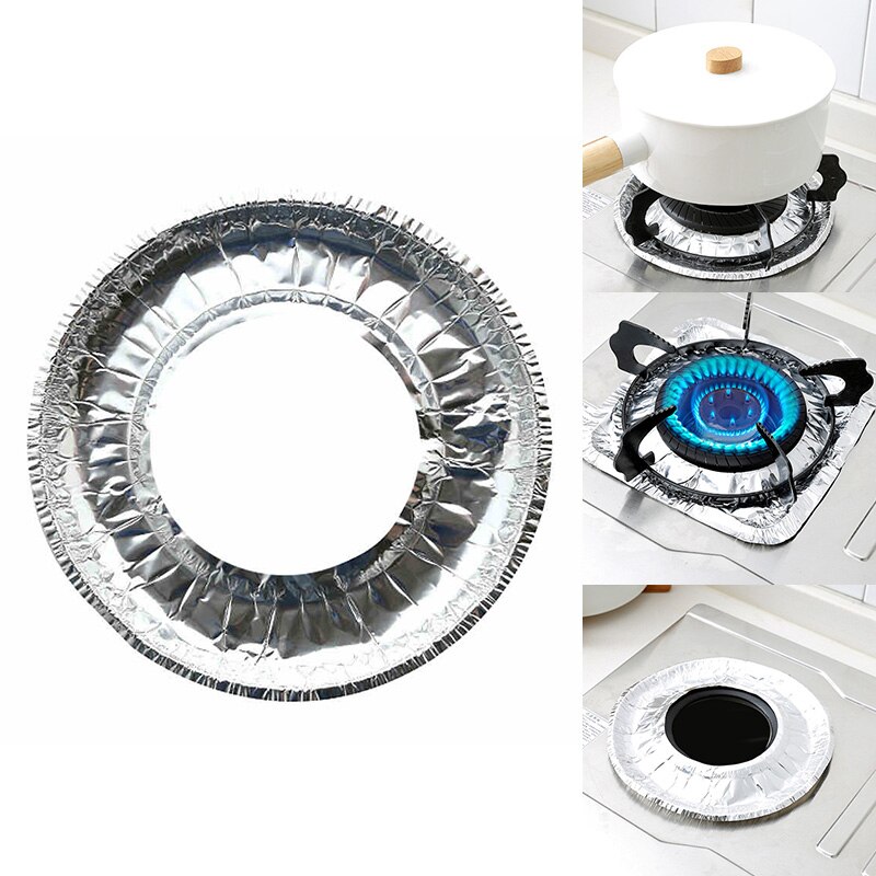 10pcs/set Thickened Aluminum Foil Square Stove Burner Covers Gas Oven Covers for Top Gas Stove Liners Oil Proof Cleaning Pad