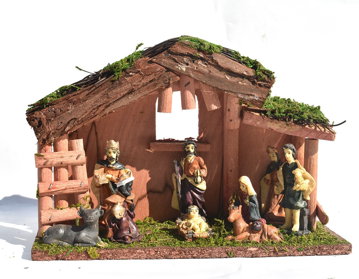 Jesu fødsel harpiks ornamenter julepynt kristen krybbe værelse dukke vindue møbler til hjemmet på tværs af grænsen