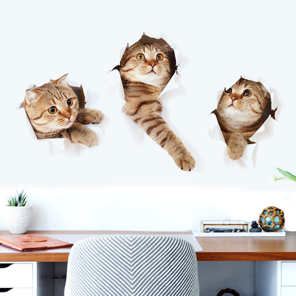 3D Sticker Wall Sticker Simulation Cat Sticker Mural Tile Glass Wallpaper Bedroom living room Decorations