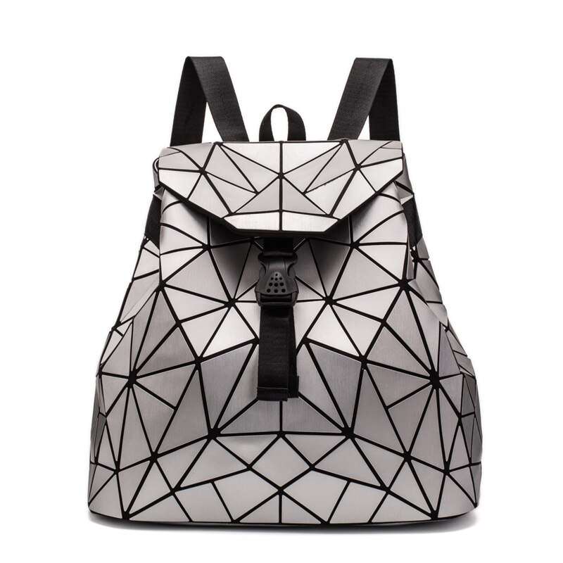 Nuove Donne Zaini Coulisse Luminoso Geometria Pieghevole Zaini Borse Femminile Piccola Borse da Scuola Per Le Ragazze Adolescenti Mochila: Big Silver