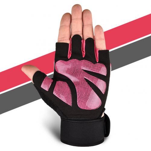 Ginásio fitness exercício levantamento de peso anti-deslizamento pulso envolve luvas protetor de palma fibra de poliéster respirável wear-resistant: Rosa / L
