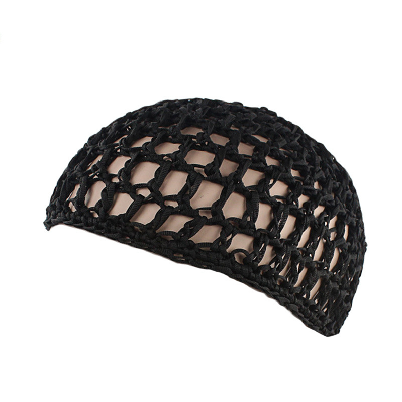 1 unidad de malla de ganchillo para el cabello, gorro tejido para el cabello, gorro de noche, gorro para dormir para mujer, accesorios para cubrir la cabeza de la peluca: Negro
