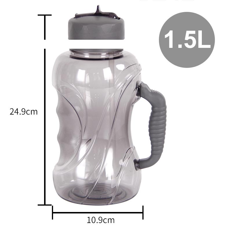 Recién 1.5L taza de agua de gran capacidad de botella para deporte al exterior botella de agua con pajita con mango