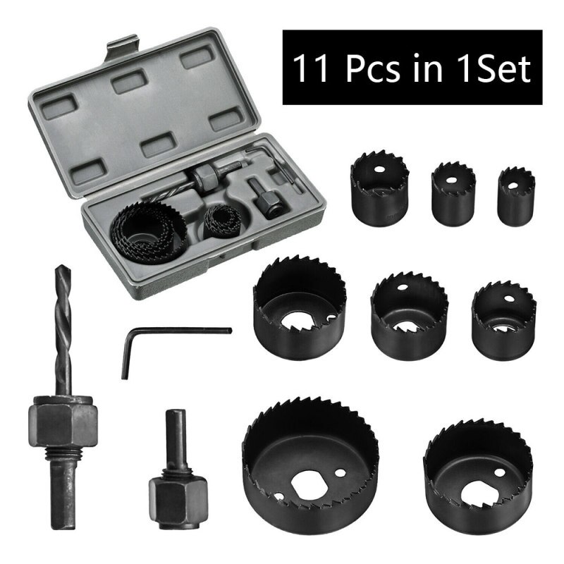 11PCS Set Hole Saw Drill Bit Kit Mandrel Wood Sheet Metal Plastic 3/4" To 2 1/2" Carbon Steel Widely Hole Saw Kit