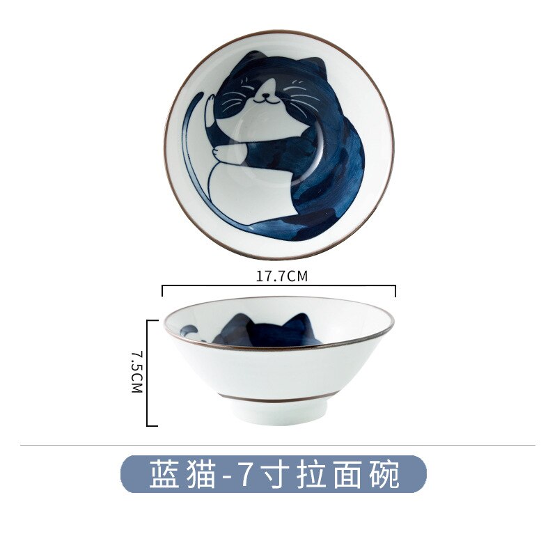 Ceramic Tableware Bowl Ramen Bowl Japanese-Style Underglaze Hand-Painted Tableware Cat