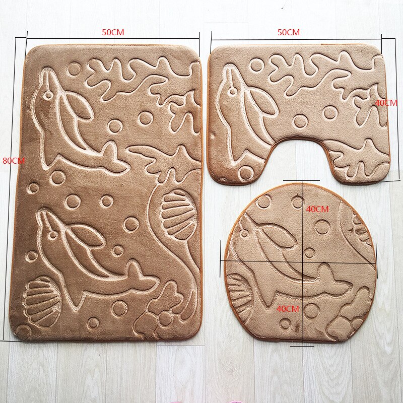 3 pièces doux anti-dérapant tapis de bain ensemble tapis de toilette siège de toilette coussin Absorption d'eau gaufrage motif décoration pour salle de bain