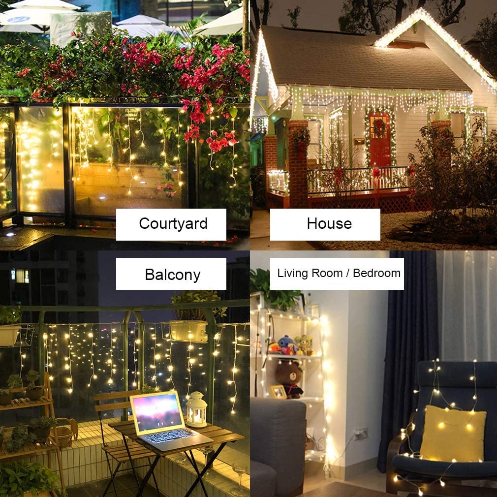 Waterproof Christmas Lights 5M Droop 0.4-0.6m Outdoor Icicle String Lights for Garden Mall Eaves Balcony Fence House Decoration