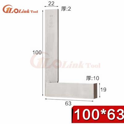 Règle à Angle droit de 90 degrés, 63x40mm, 160x100mm, machiniste, règle à Angle droit en acier trempé, rectifiée avec précision: 100x63mm