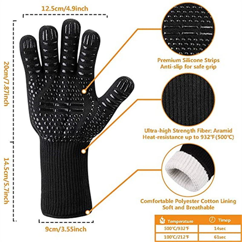 2 stks BBQ Handschoenen Hoge Temperatuur Weerstand Grill Koken Oven Mitt Brandwerende Barbecue Warmte-isolatie Magnetron Siliconen Handschoen