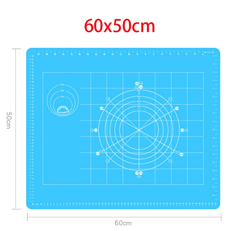 Antihaft Silikon zurück Skala matt Ofen rollen Teig Pad Lebensmittel Klasse Backen rollen Fondant Gebäck Matten Kuchen Kochen Werkzeug Neue: 60x50cm Blau
