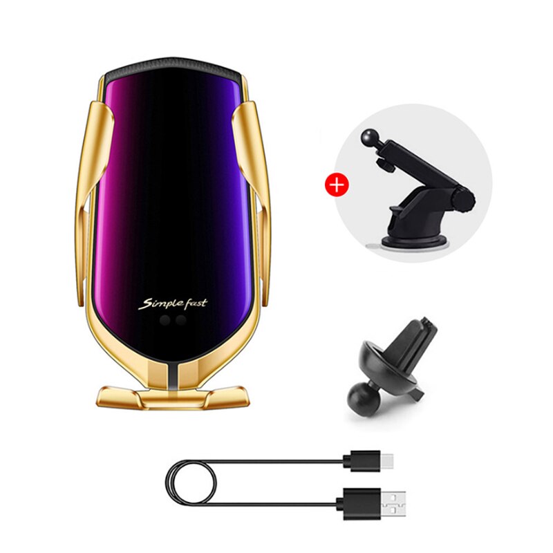 Snel Opladen 10W Wireless Car Charger S5 Automatische Spannen Telefoon Houder In Auto Draadloze Chargerfor IPhone Huawei Samsung: R1 Gold B