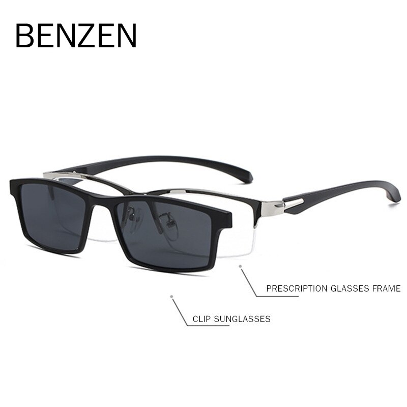 BENZEN 5 In 1 Magnet Polarisierte Clip Brille Rahmen Männer TR90 Optische Myopie Clip Gläser Für Männer Brillen Rahmen B5535