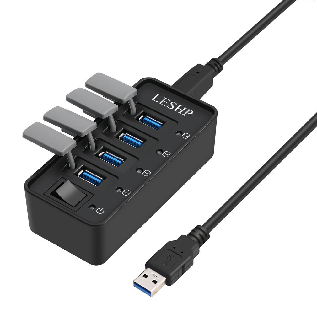 Leshp 4 Poorts Usb 3.0 Hub High Speed 5Gbps Usb 3.0 Data Hub Splitter Met Leds &amp; Switch Externe power Adapter Voor Pc Laptop: Default Title