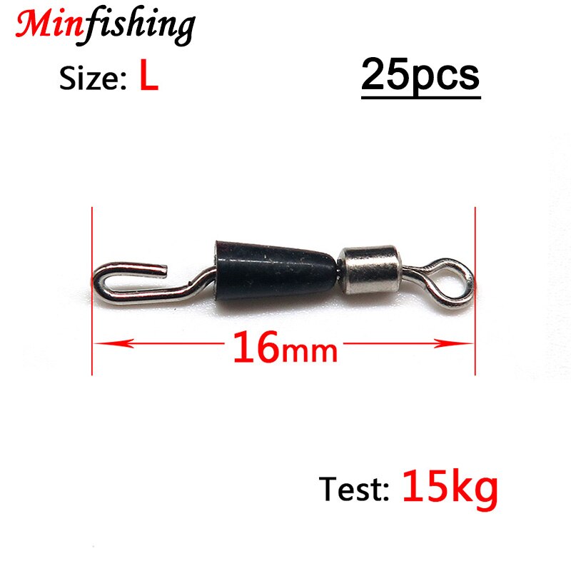 Minfishing 25 pcs/lot Quick Change Rolling Swivel Snap Clip with Rubber Sleeve Swivel Connector Fishing Line Lure Accessories: ZXJ-L-25