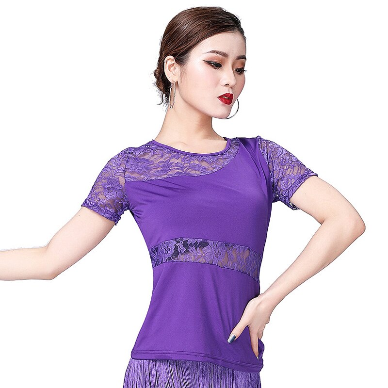 Camiseta manga corta de encaje de baile latino para mujer, ropa de práctica de baile cuadrado moderna, estándar nacional, 1 ud., Nueva
