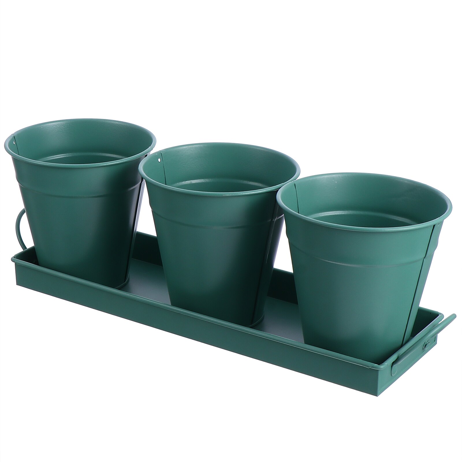 3pc Flower Iron Bucket Planter Pot with Tray Retro Flower Buckets Succulents Pot: Green