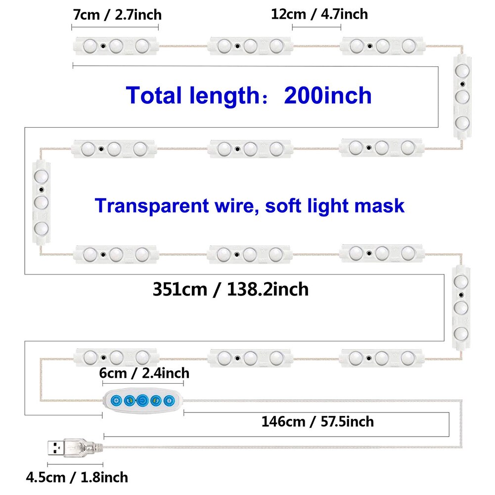 Modern Dressing Table Lighting Fixture Vanity Mirror Light Hollywood Style 5v DIY LED Makeup Bathroom Dimmable Strip USB