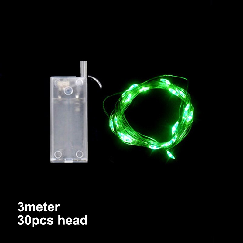 Tira de luces LED para decoración de bodas, fiestas de cumpleaños y vacaciones, 1 unidad, 3 metros, 30 unidades: green