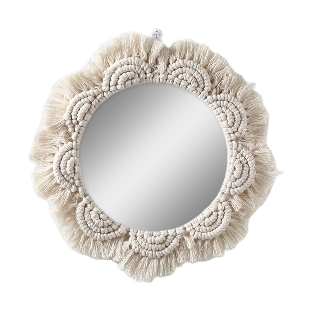 Wall Hanging Mirror Boho Round Mirror with Fringe Round Mirror Art Ornament Makeup Mirrors for Apartment Living Room Bedroom: with glass