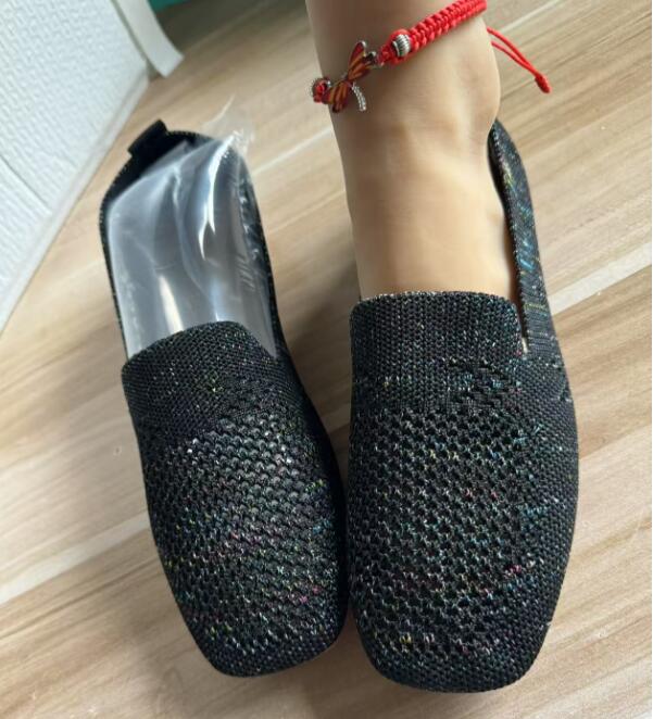 Einfarbig Karree Gittergewebe Halbschuhe Flache Frauen Flache Schuhe Weichen Boden betroffen Ballerinas Schuhe lässig Unterhose auf Stiefel Schuhe: Schwarz / 40
