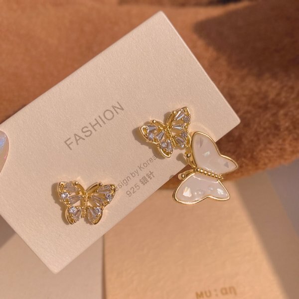 Boucles d'oreilles papillon en Zircon doré pour femmes, bijoux élégants, à la , de fête de mariage: style8