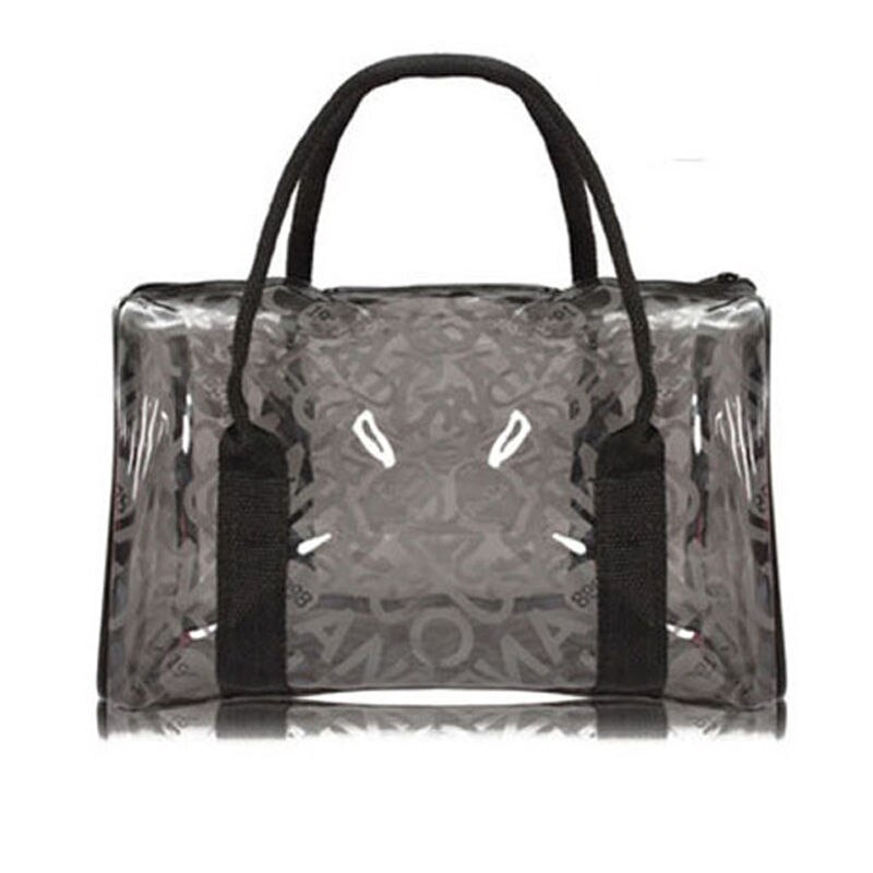 Waterproof Swimming Storage Beach Bag Tote Handbags Women PVC Transparent Letter Printing Plastic Pouch Bath Wash Bags XA372WD: black